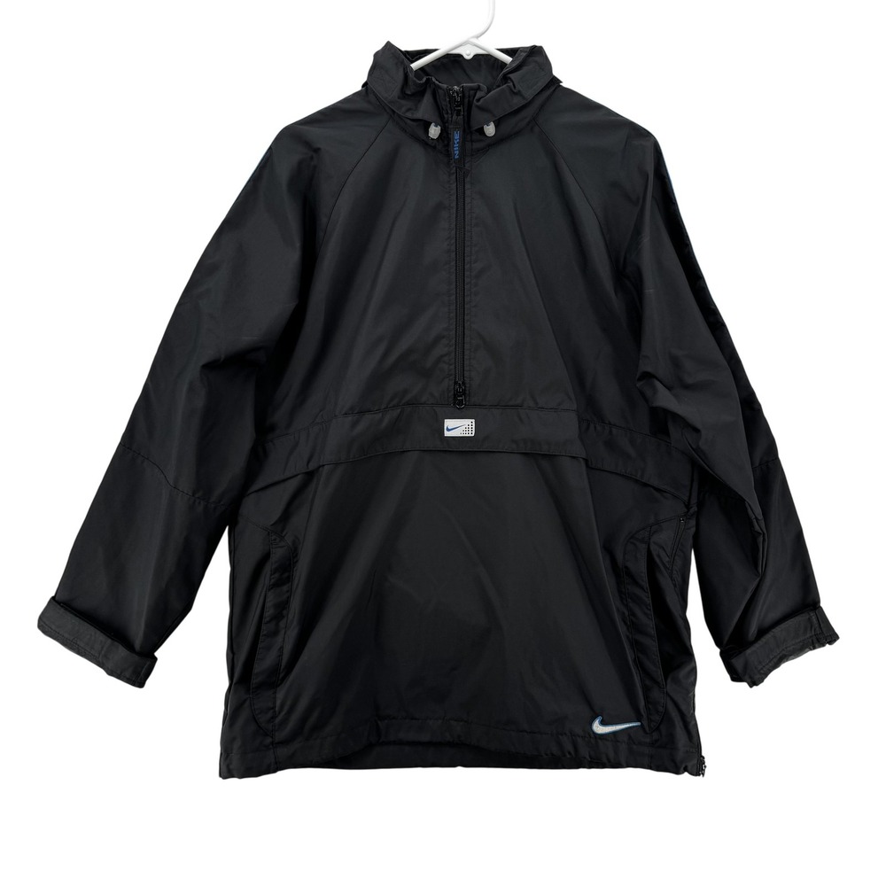 Vintage Nike Jacket Mens Small Black Blue Windbreaker Pullover Hooded 90s Anorak